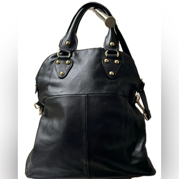 Emma Fox Black Leather Satchel Gold Hardware Convertible Shoulder Bag Purse Lg - Picture 14 of 15